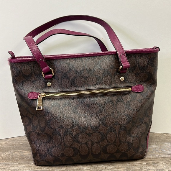 SOLD IN STORE Coach Signature Stitching Tote Brown/Magenta - Picture 3 of 16